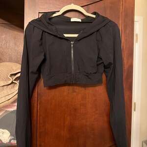 AIR SPACE Black Full Zip Cropped Lightweight Hoodie